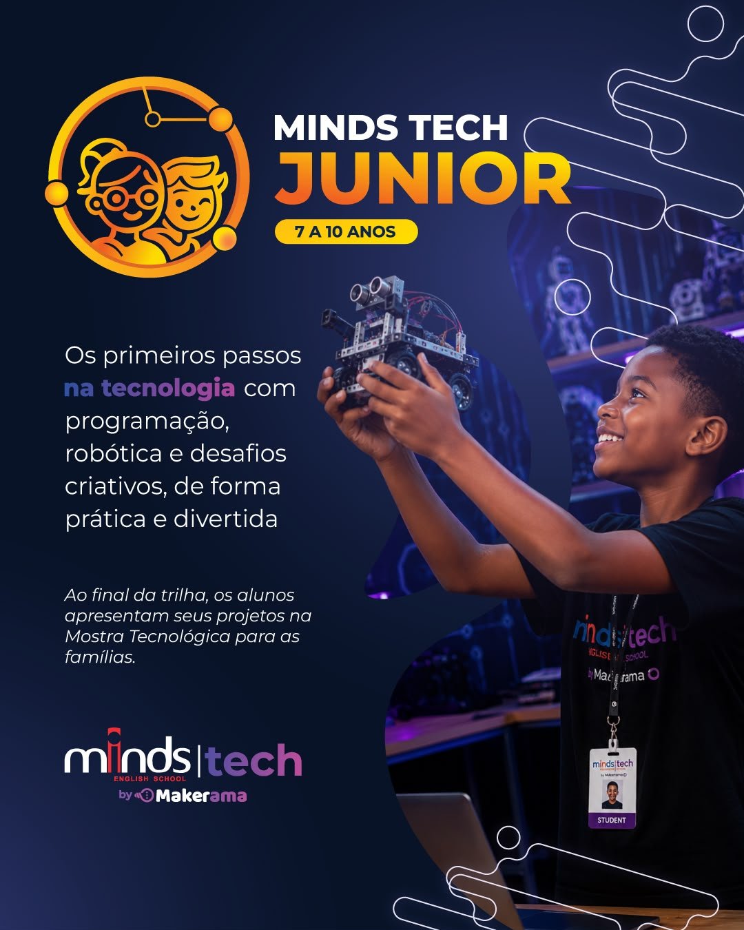 Aluno da trilha Junior construindo um robô